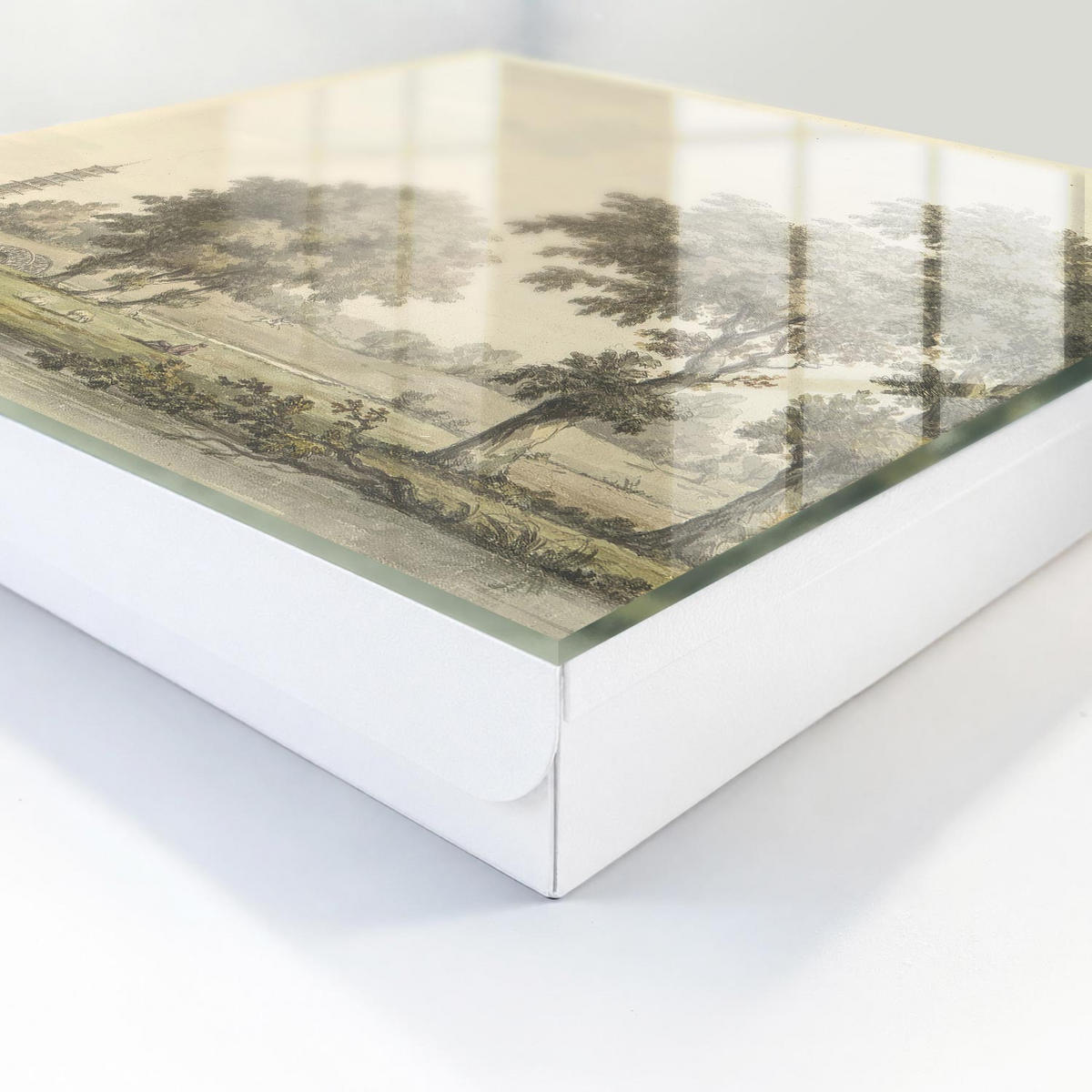SCHLÜSSELBOX Weiß 30x30 cm – Türöffnung nach rechts - Park mit einer Pagode - Grün, Metall (30/30/5cm) - TULUP