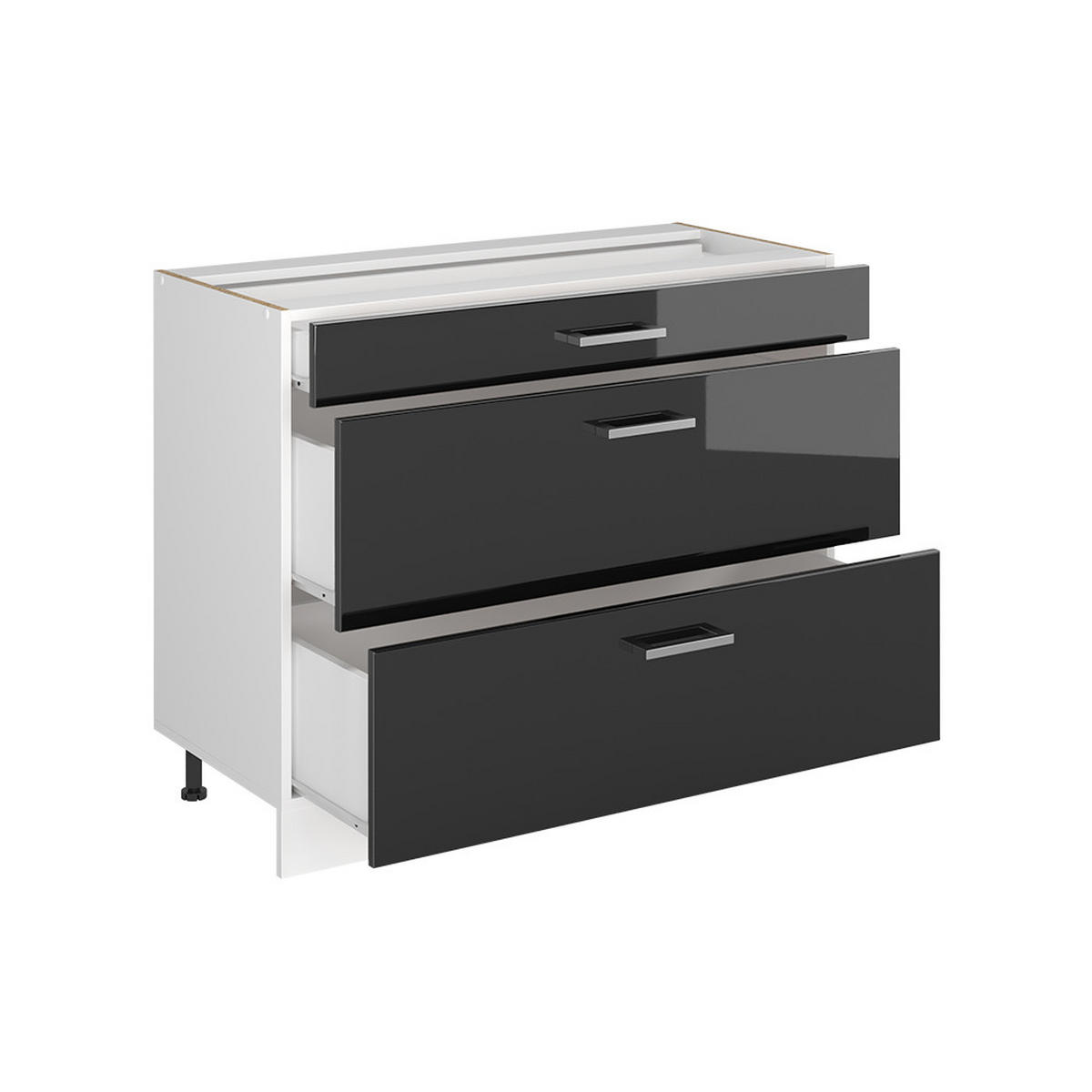 KÜCHENUNTERSCHRANK R-Line, Anthrazit Hochglanz/Weiß, 100 cm Arbeitsplatte Anthrazit - Anthrazit/Weiß, Holzwerkstoff (100/81.6/60cm) - Vicco