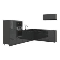 KUHINJA U OBLIKU SLOVA L Fame-Line, Antracit visokog sjaja/Antracit, 327 x 227 cm bez radne ploče - crna visoki sjaj/antracit, drvni materijal (327/153.6/51.6cm) - Vicco