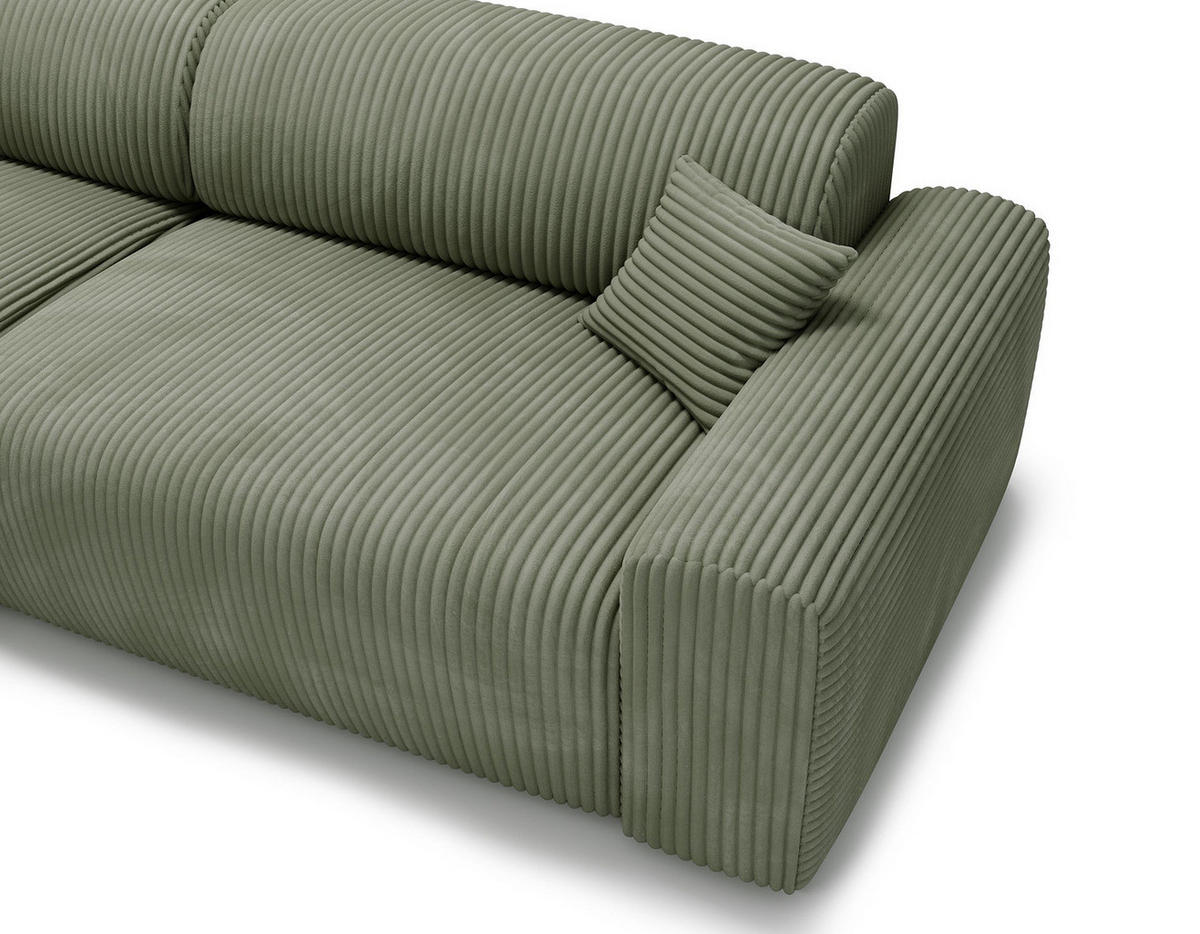 ECKSOFA mit Longchair - Cord - Schwarz/Grün, Kunststoff/Textil (284/178cm) - home24