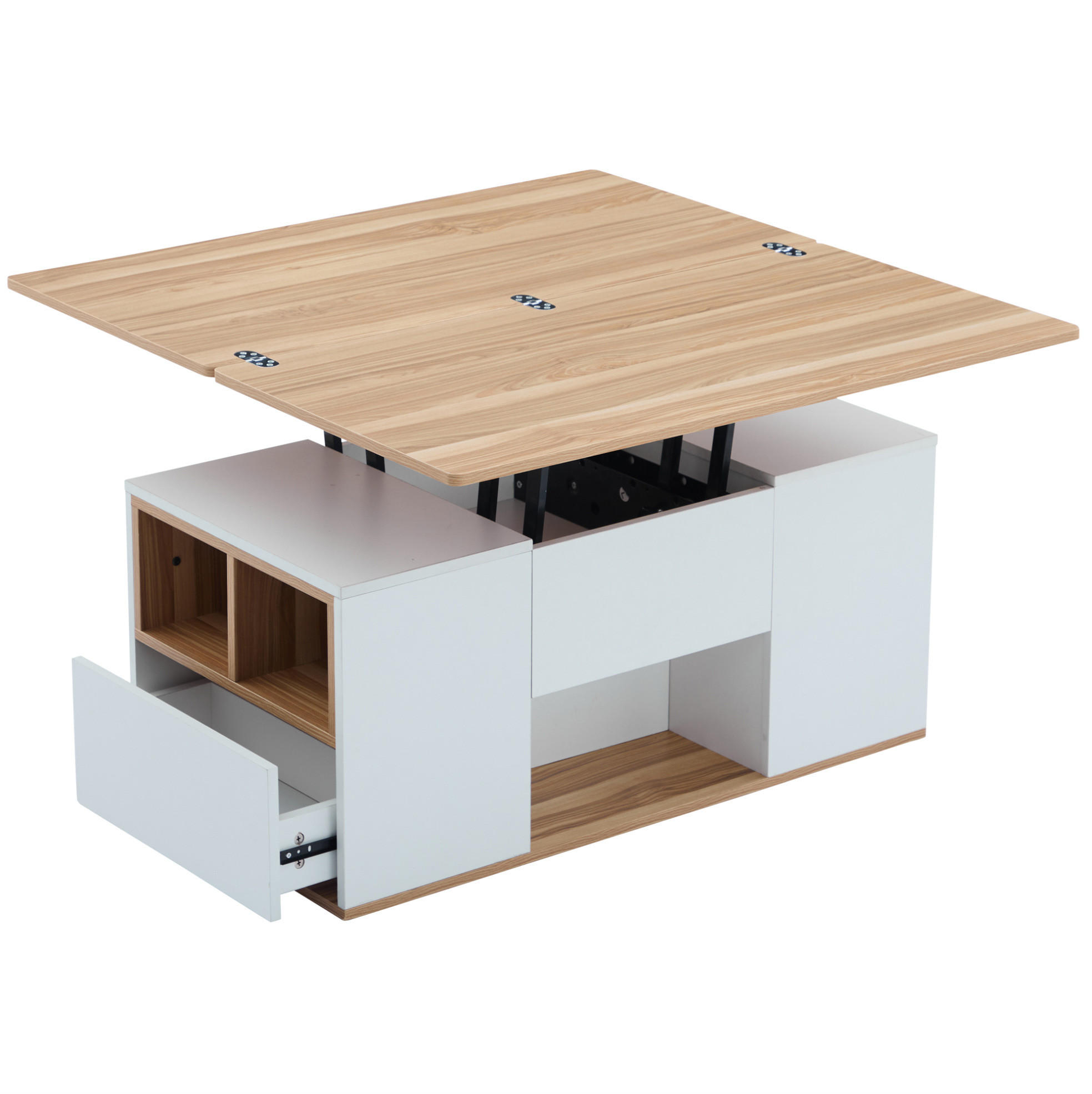 COUCHTISCH 100/51/47 cm Weiß und Holzfarben aus Spanplatte mit höhenverstellbarer Tischplatte - Weiß, Holzwerkstoff (100/51/47cm) - OKMYHOME