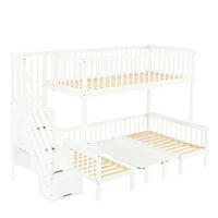 ETAGENBETT 90/120/200 cm DE-02268, in Weiß, mit Aufbewahrungstreppe und Klapptisch - Weiß, Holz/Holzwerkstoff (90/200cm) - ComfortXL