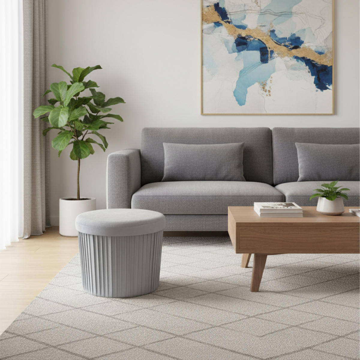 HOCKER - Hellgrau/Grau, Holzwerkstoff/Textil (38/38/38cm) - Relaxdays