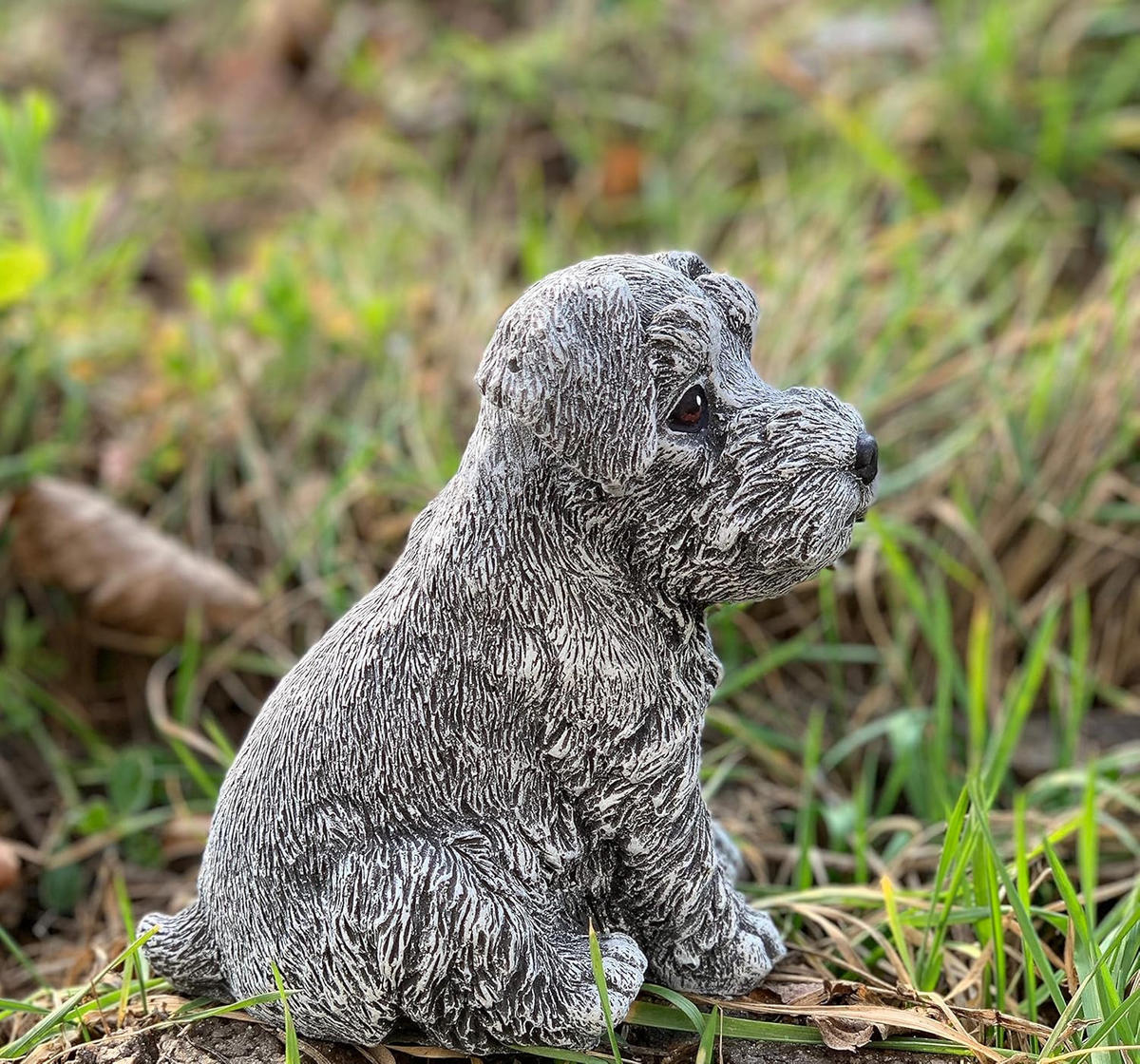STEINFIGUR Hund Schnauzer Gartenfigur frostfest wetterfest - Grau, Stein (14/14/9cm) - stoneandstyle