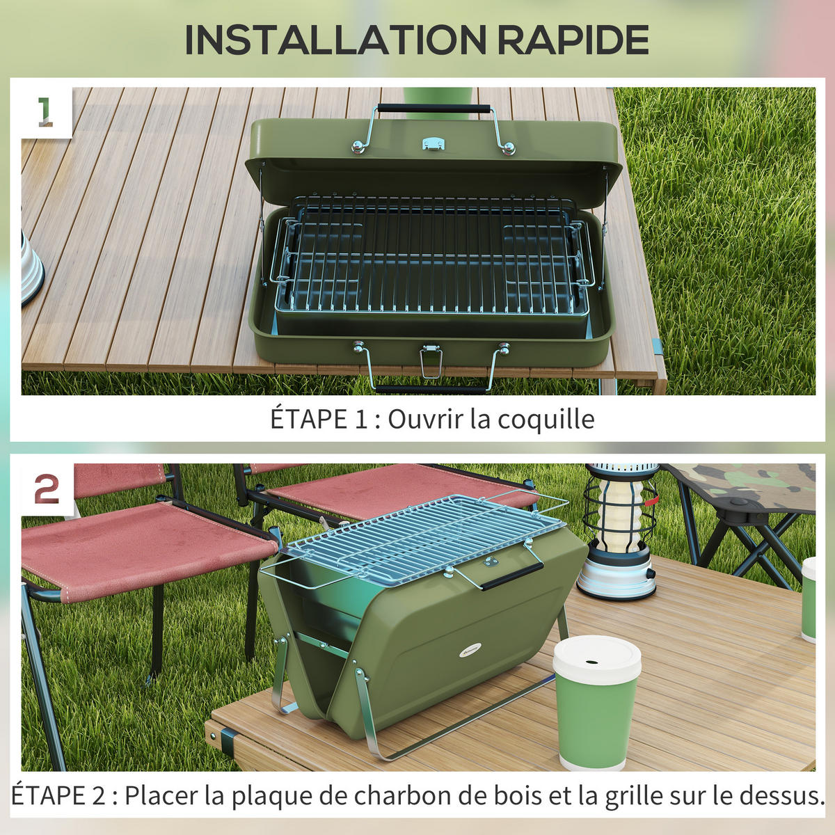 HOLZKOHLEGRILL DE-18262 klappbarer Koffergrill Grün - Grün, Metall (30/28/47cm) - ComfortXL
