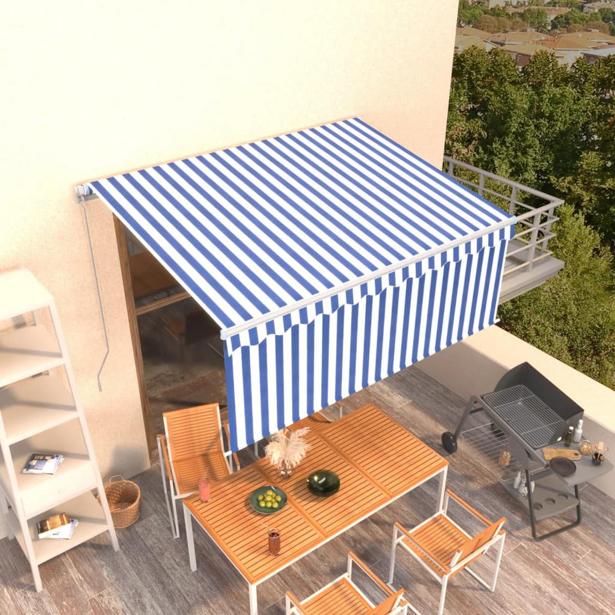 MARKISE Manuell Einziehbar mit Rollo 3x2,5 m Blau - Blau, Metall (300/1/300cm) - furnicato
