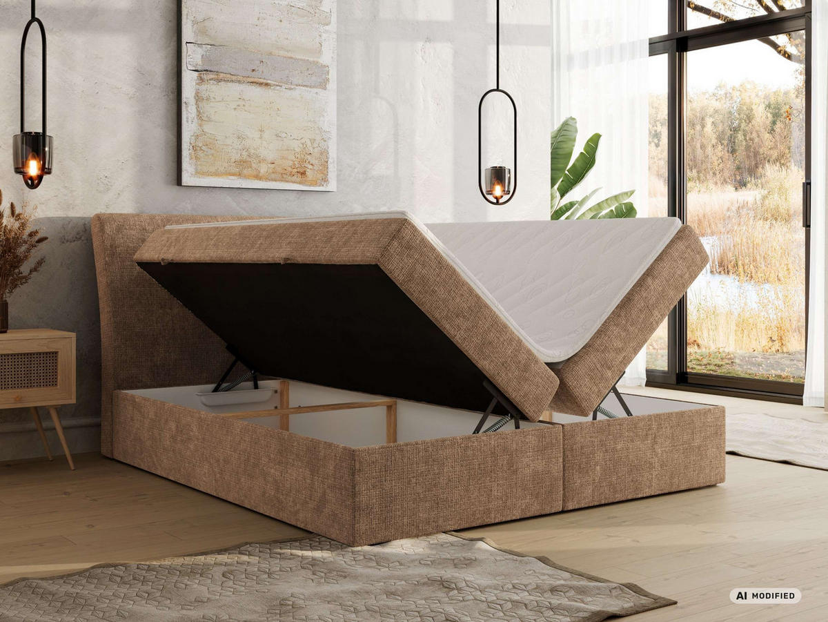 BOXBETT DAGOS 180/200 - Hellbraun Schenille grob gewebt - Topper Visco - H3 - Hellbraun, Textil (180/200cm) - MKS