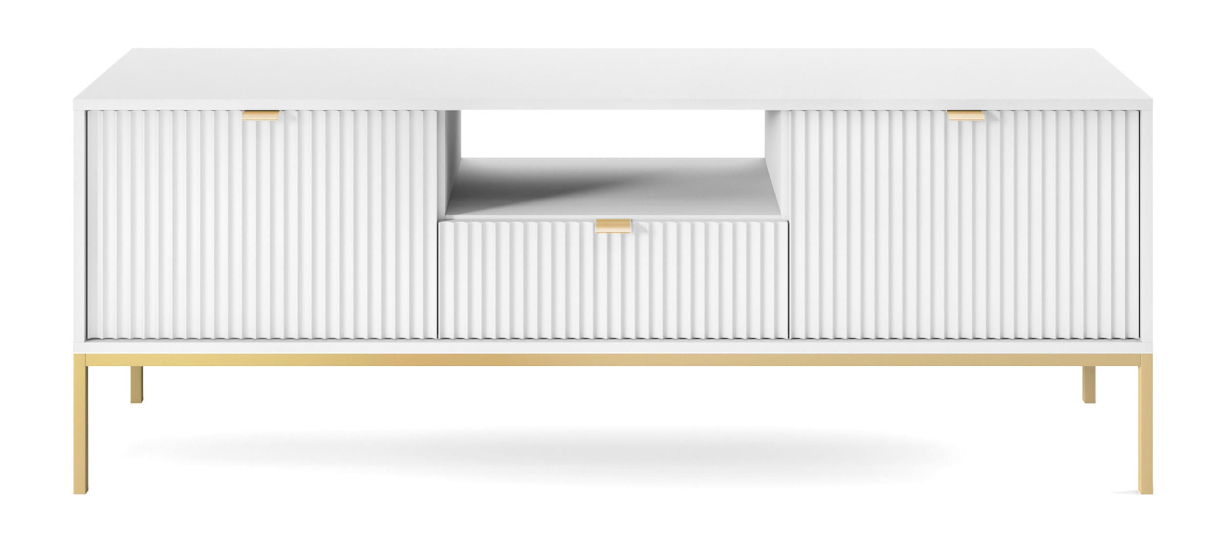 TV-SCHRANK Vellore Weiß mit goldenen Metallbeinen 154 cm - Goldfarben/Weiß, Holzwerkstoff/Metall (154/56/39cm) - Selsey