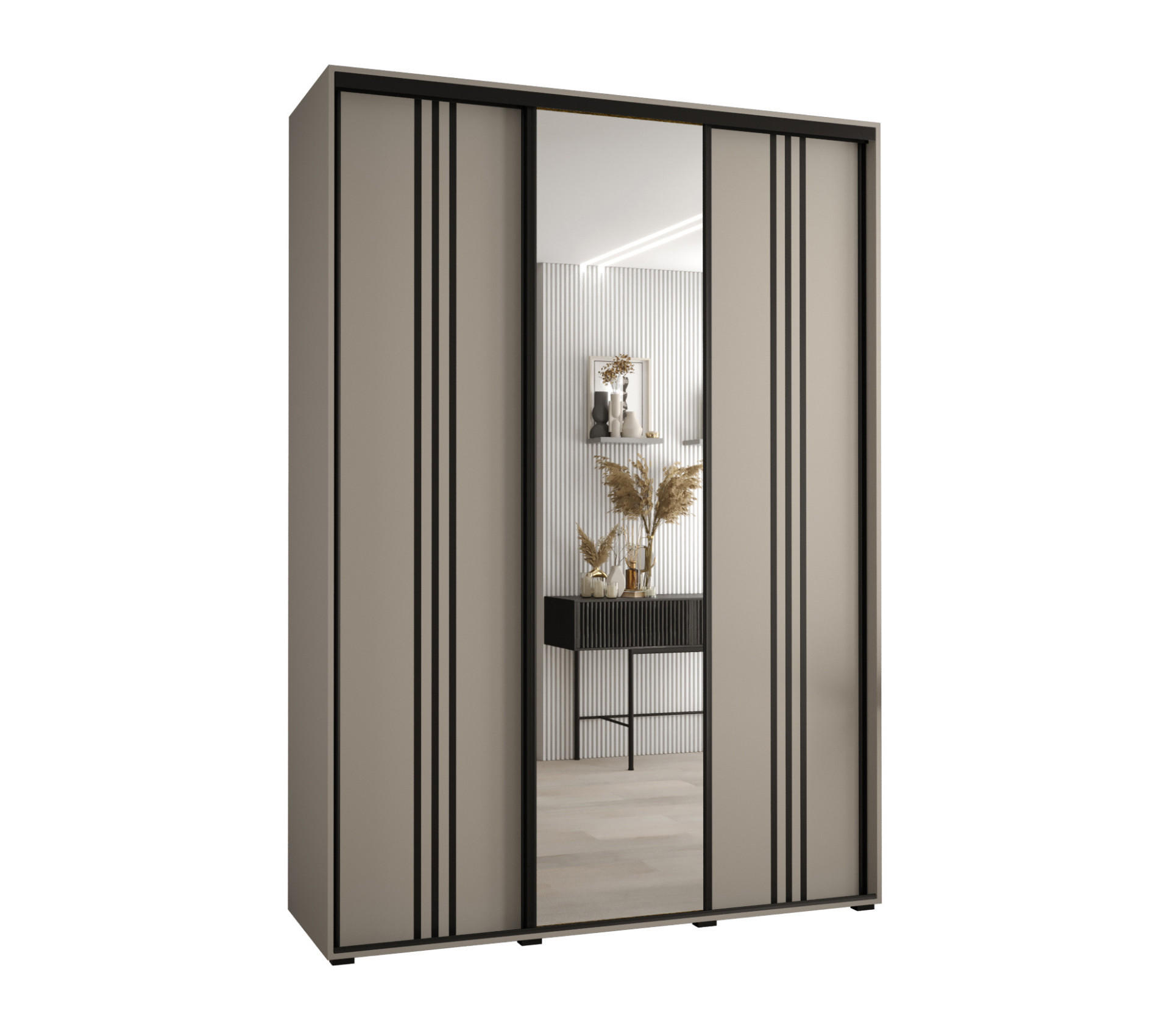 SCHWEBETÜRENSCHRANK 235,2/180/45 3-türig - Kaschmir/Schwarz, Holz/Metall (180/235.2/45cm) - MÖBEL KRYSPOL