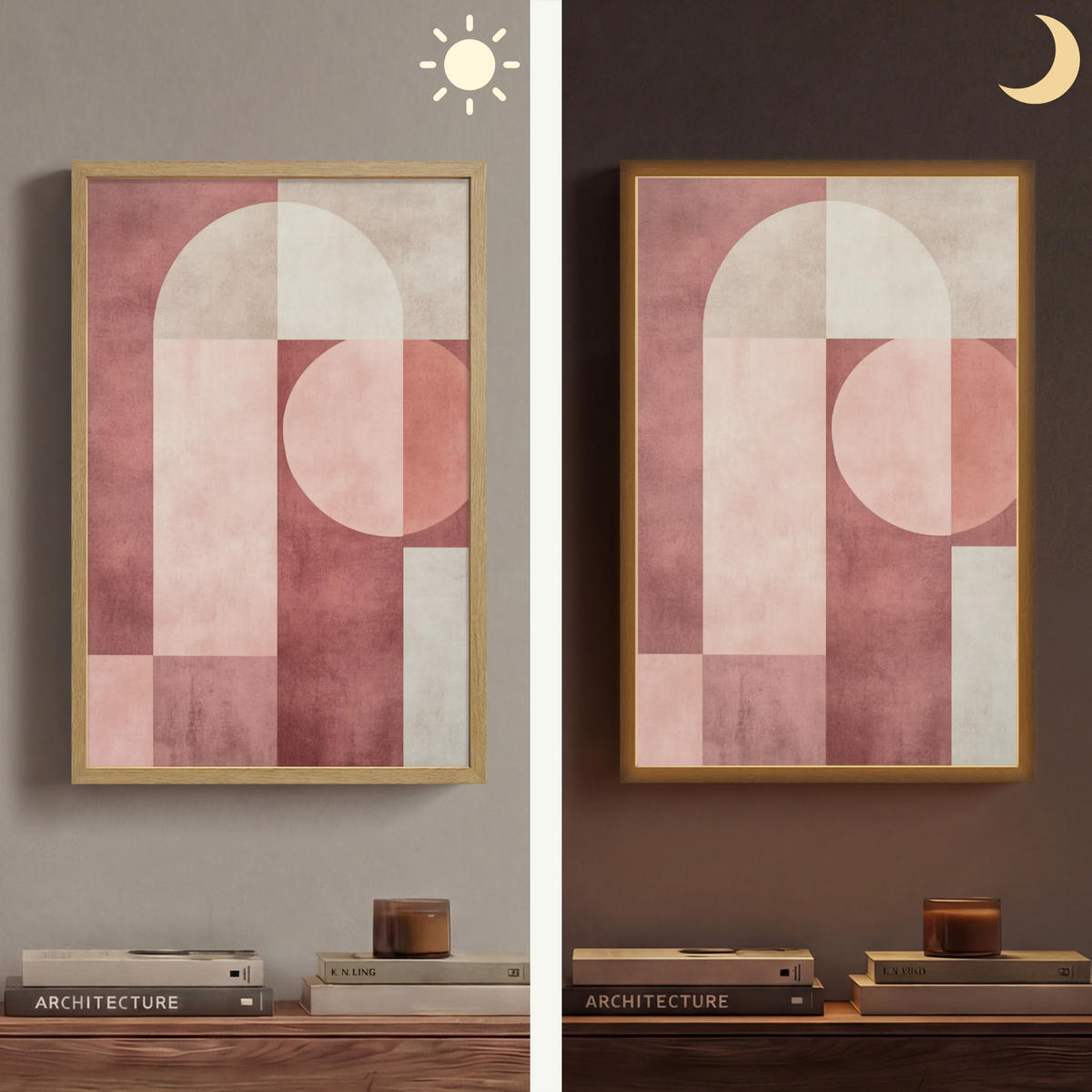 NÁSTĚNNÁ LAMPA S AKUMULÁTOREM Postavy - Abstraktní - Růžová 40x60 cm - starorůžová, kompozitní dřevo (40/60/8cm) - OnlyWow