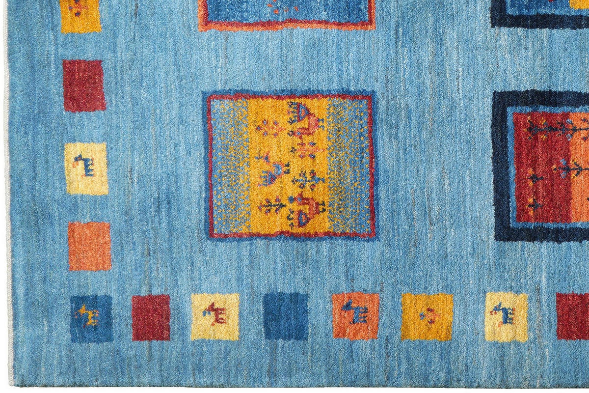 GABBEH-TEPPICH handgeknüpft Rizbaf Blau 204/150 cm Schurwolle - Blau, Textil (150/204cm) - Looma