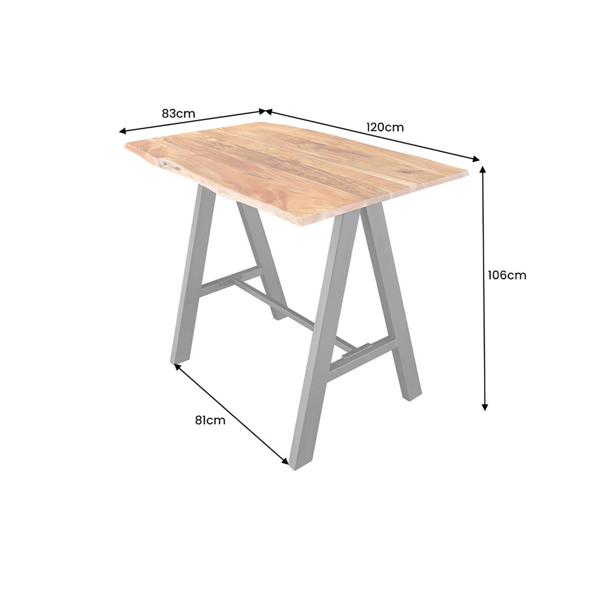 BARTISCH MAMMUT Akazie Natur 120 cm - Schwarz/Naturfarben, Holz/Metall (83/120/106cm) - riess-ambiente