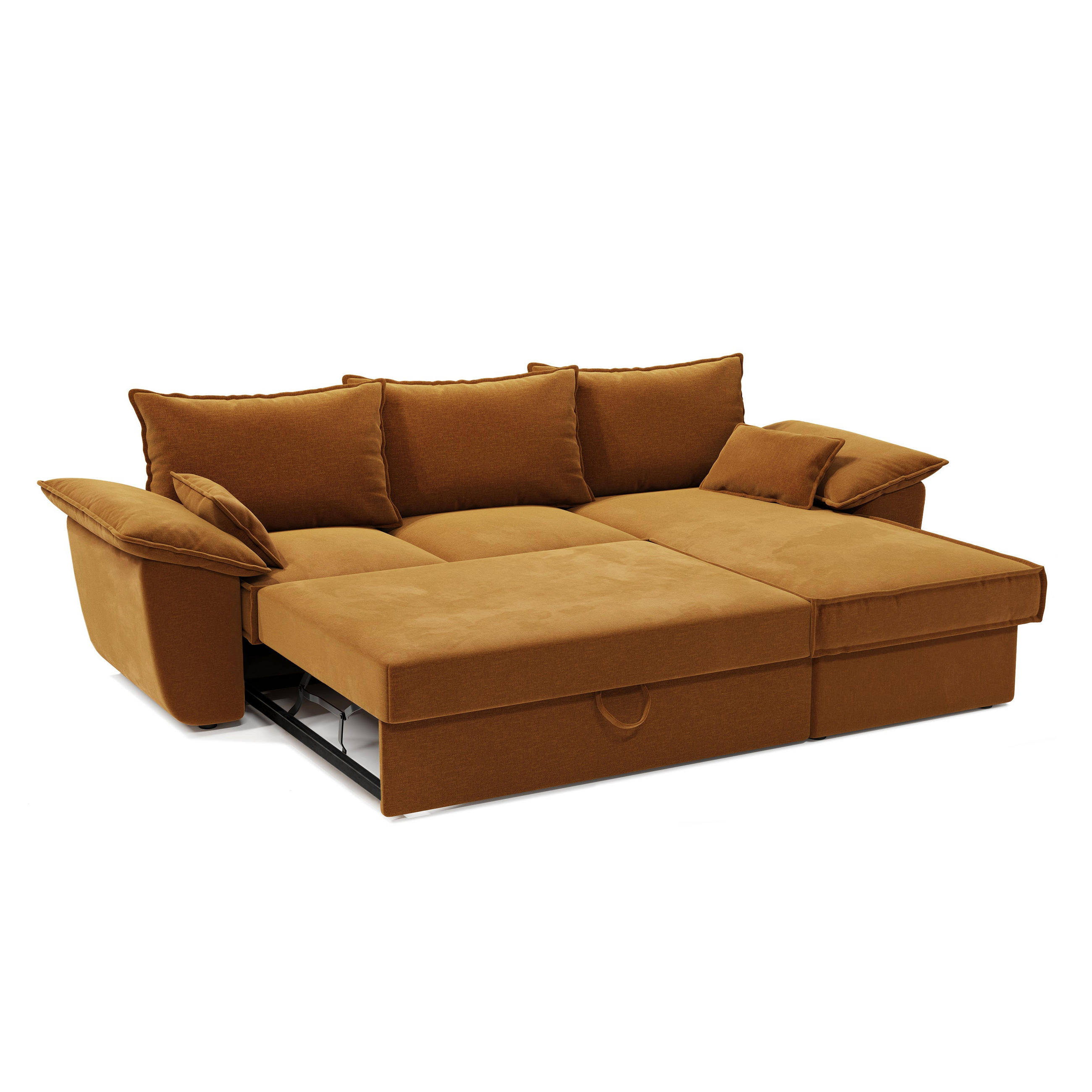 ECKSOFA RECHTS Samtstoff Senf 257cm - Dunkelgelb, Textil (257/168cm) - Sia Home