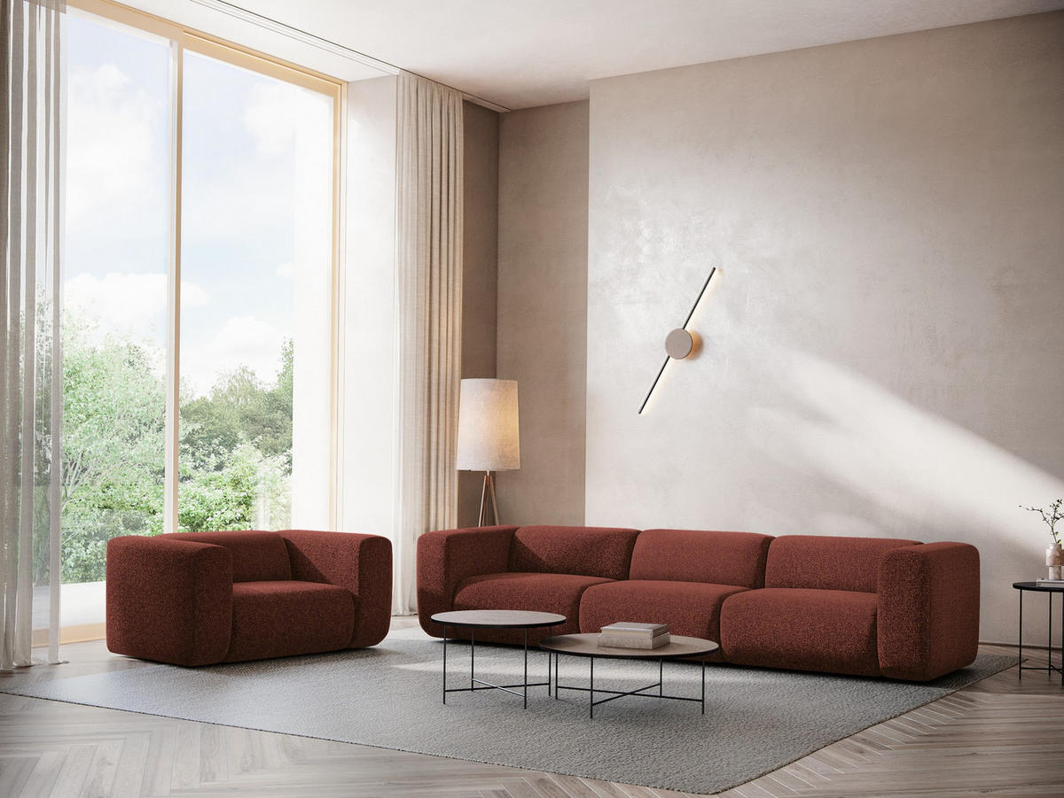 SOFAELEMENT Strukturstoff Stoff Rot - Bordeaux/Rot, Kunststoff/Textil (147/70/89cm) - Makamii