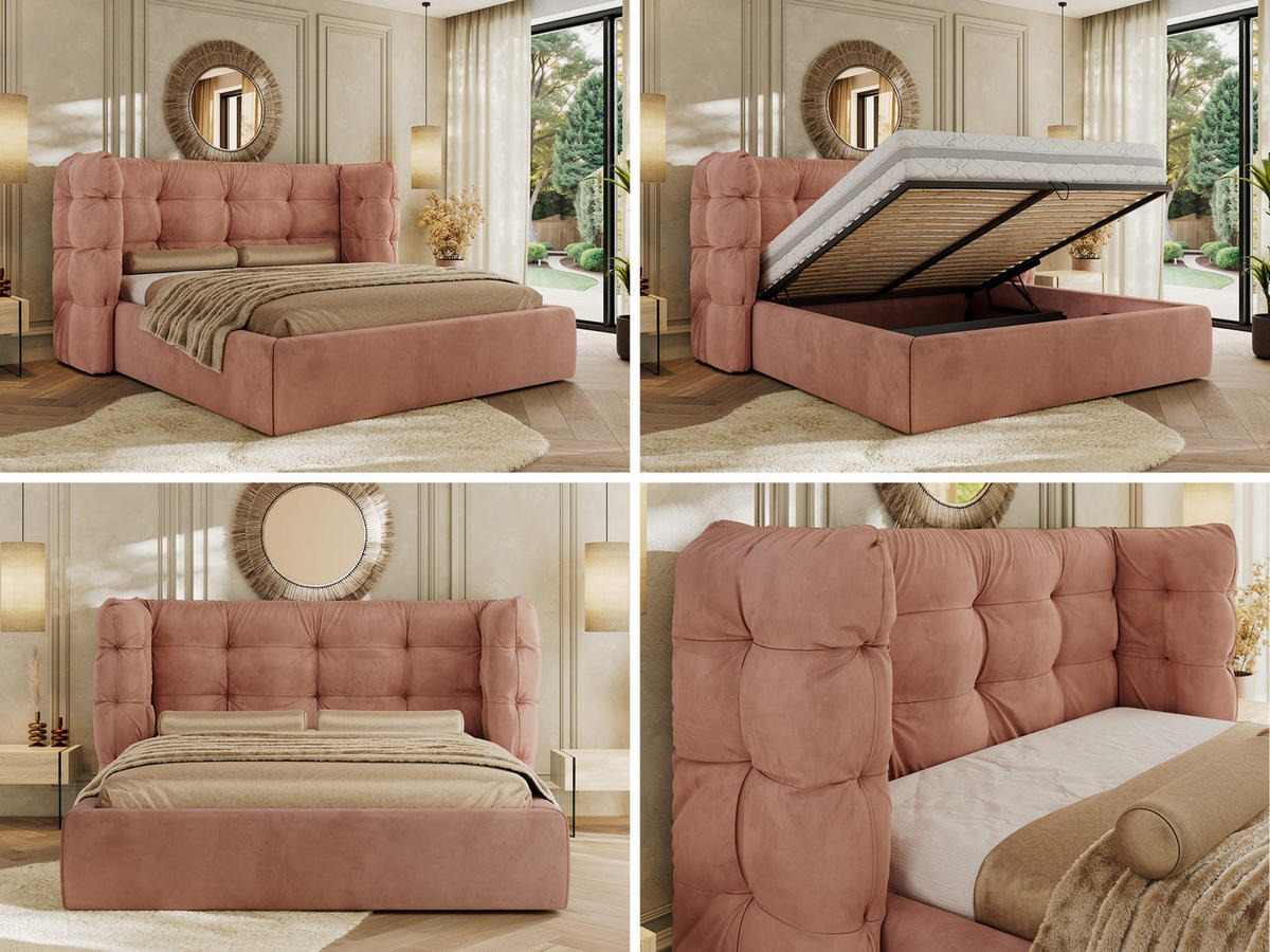 POLSTERBETT FLONELLE CLASSIC 180/200 - Rosa Velvet - Schaum-Matratze - Rosa, Textil (180/200cm) - MKS