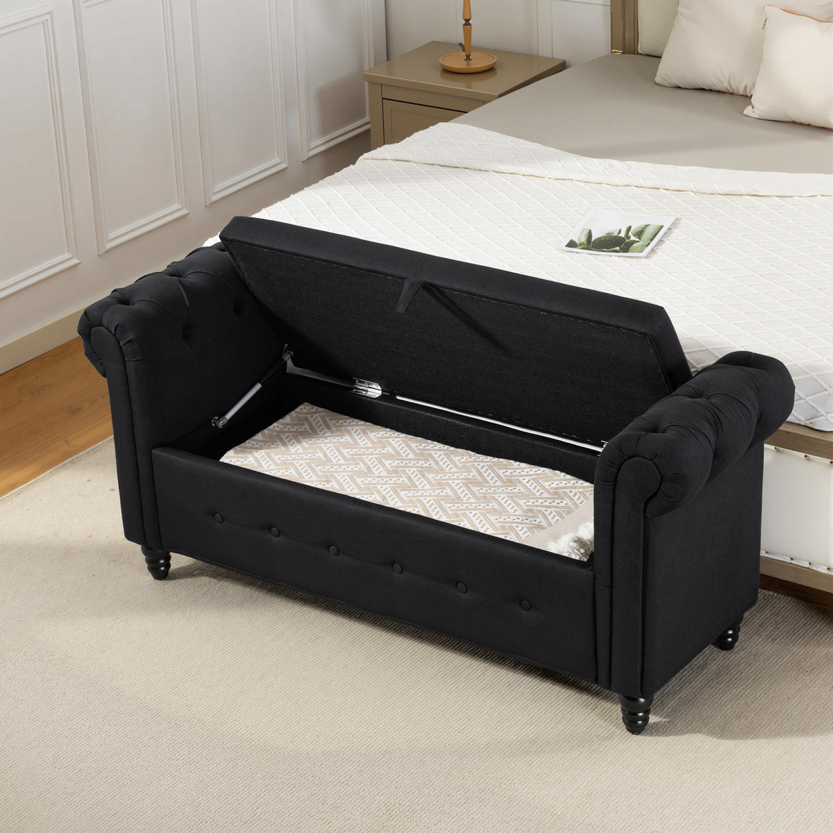 TRUHENBANK DE-16448 2-in-1 mit Stauraum Schwarz - Schwarz, Textil (146.5/72/49cm) - ComfortXL