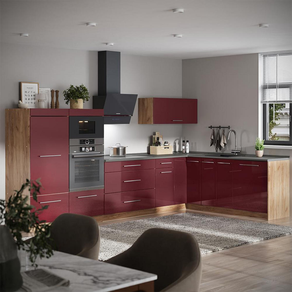 DULAP CĂMARĂ PENTRU BUCĂTĂRIE Fame-Line, Bordeaux lucios ridicat/Stejar auriu, 60 cm - stejar miere/bordo, compozit lemnos (60/153.6/58.1cm) - Vicco
