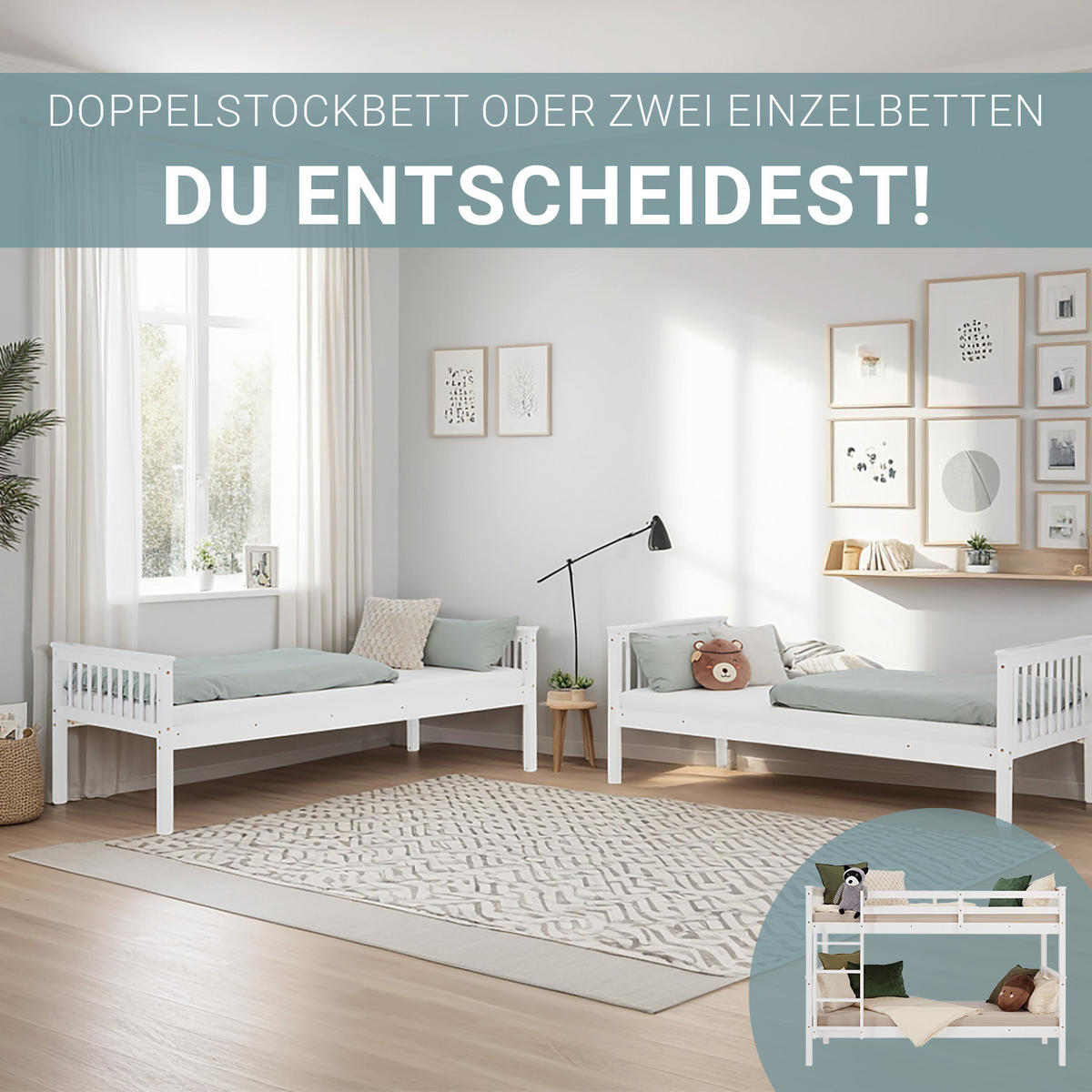 ETAGENBETT mit Lattenrost 90/200 cm Weiß - Weiß, Holz (90/200cm) - Homestyle4u