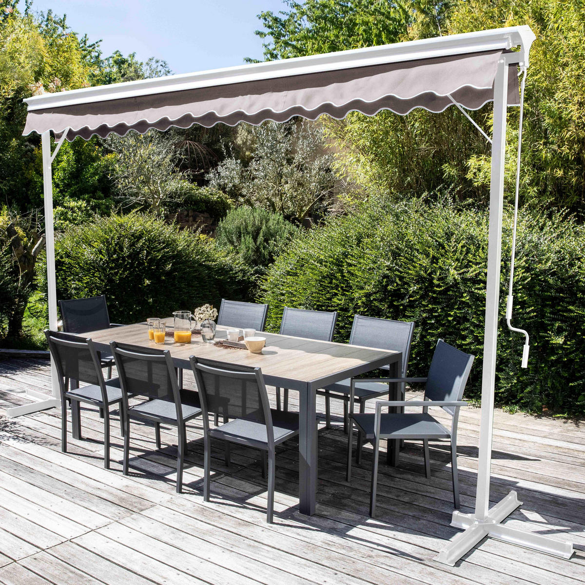 DOPPELSCHRÄGMARKISE 3x4m mit 4 Gewichtsplatten, Weiß - Weiß, Metall (300/250/400cm) - Oviala