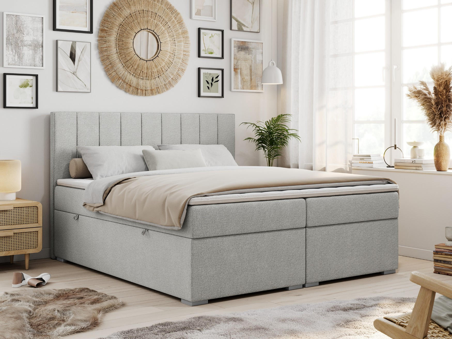 BOXBETT ALLY 200/200 Hellgrau Struktur - H4 - Hellgrau, Holz/Textil (200/200cm) - MKS