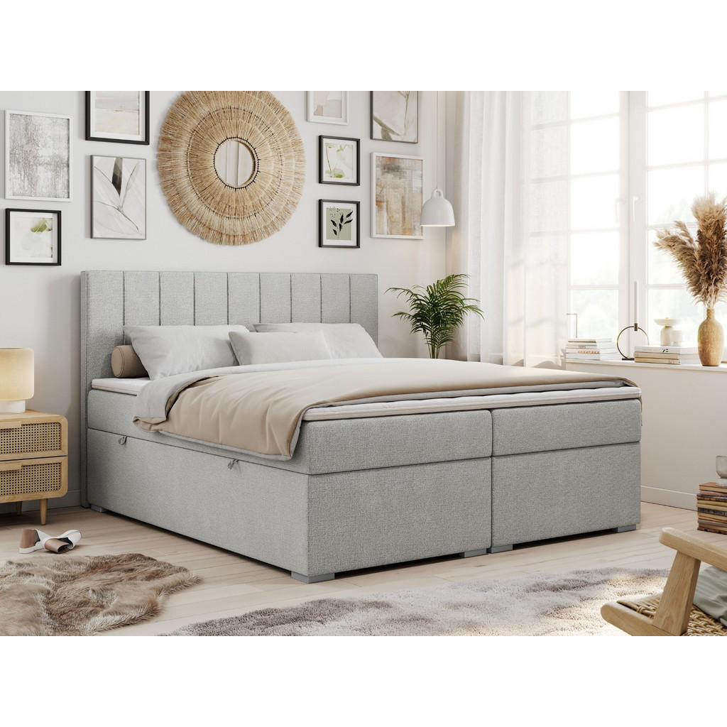 Thumbnail - MKS Boxbett, Hellgrau, Textil, 2-Sitzer, H3, Rechteckig, 160x200 cm, Schlafzimmer, Betten, Boxspringbetten