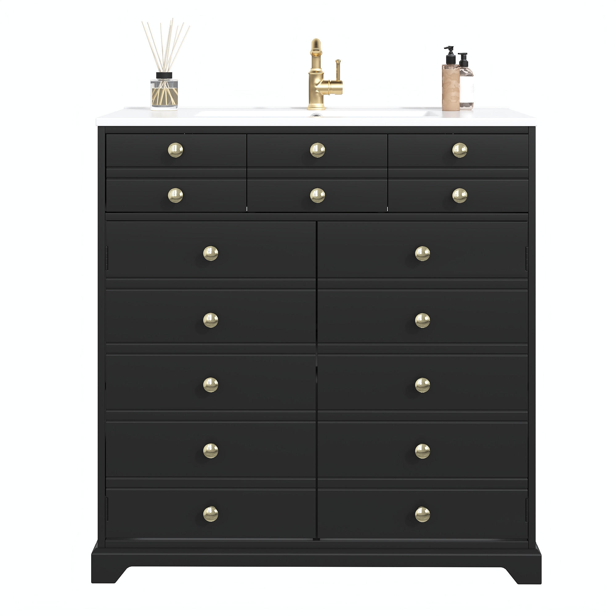 WASCHBECKENUNTERSCHRANK Keramikbecken Schwarz Gold - Schwarz, Holzwerkstoff (91.5/86.5/47cm) - FLIEKS