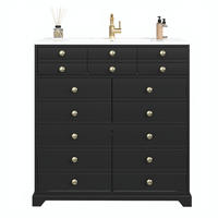 WASCHBECKENUNTERSCHRANK Keramikbecken Schwarz Gold - Schwarz, Holzwerkstoff (91.5/86.5/47cm) - FLIEKS