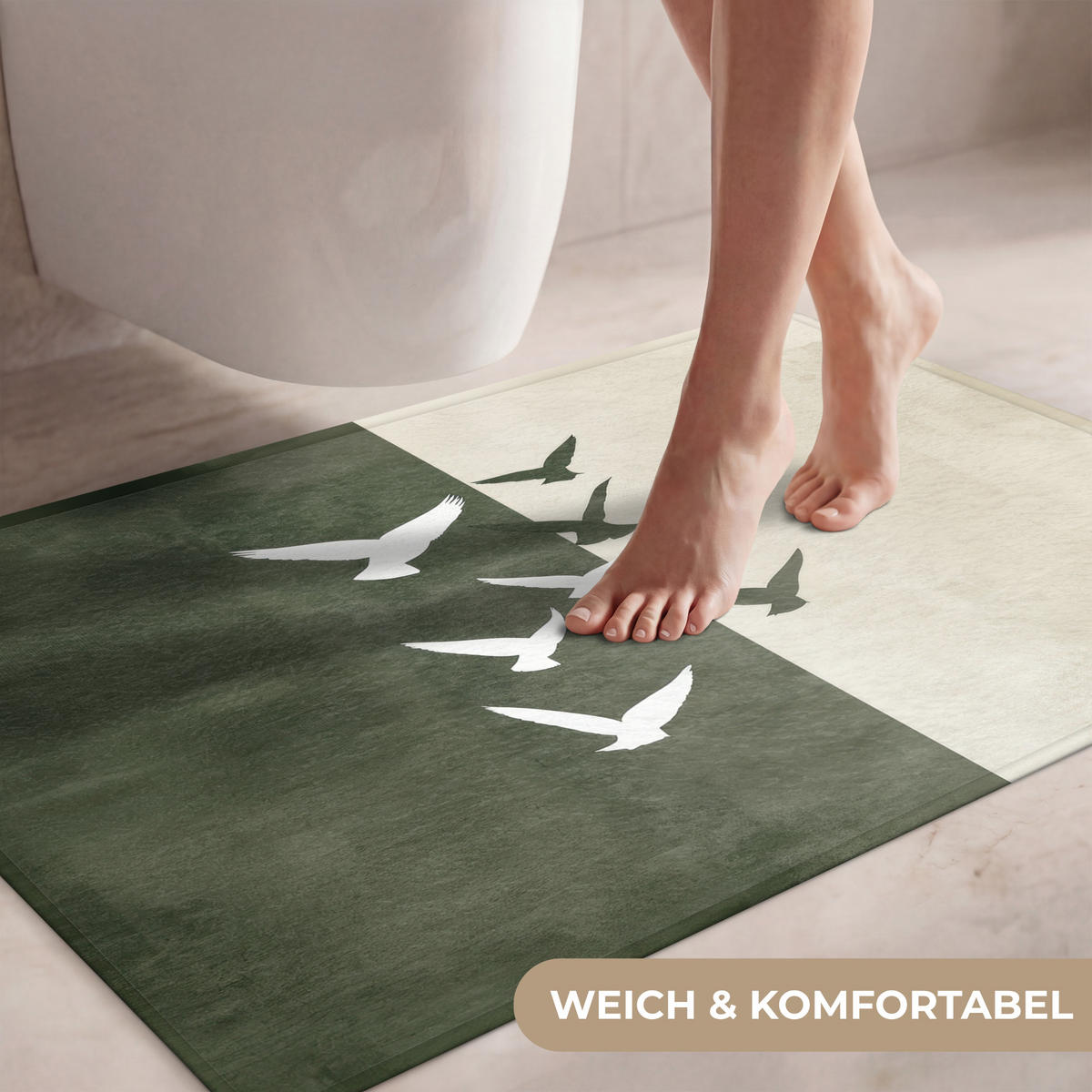 WC PŘEDLOŽKA Japandi - Pták - Zelený 90x60 cm - olivově zelená, textil/plast (90/1cm) - OnlyWow