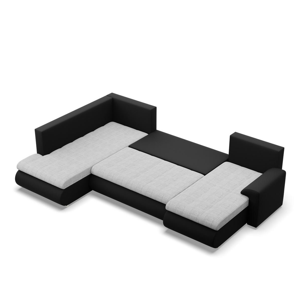 U-SOFA MIT SCHLAFFUNKTION FORESTA, Grau + Schwarz - Schwarz/Grau, Textil (300/89/200cm)