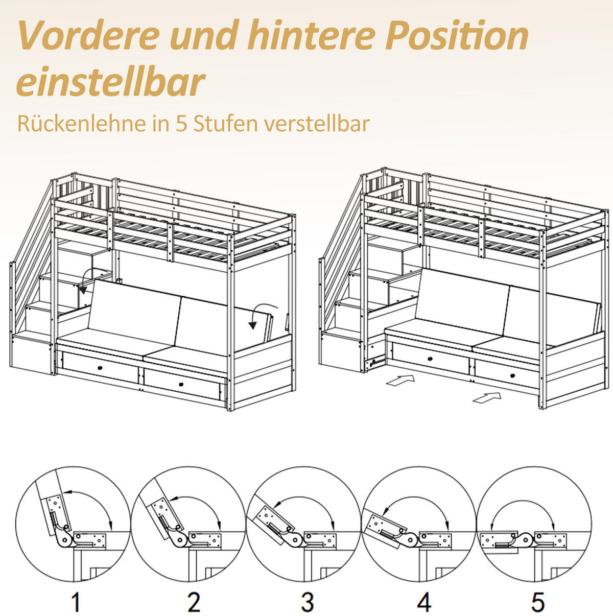 ETAGENBETT 90/200 cm Weiß mit Lattenrost und Treppenschrank - Weiß, Holz (90/200cm) - MIVRAY