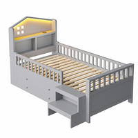 KINDERBETT 90/200 cm DE-01474, in Grau, mit 4 Schubladen, LED-Leuchten und Ladeanschlüssen - Grau, Holz (90/200cm) - ComfortXL