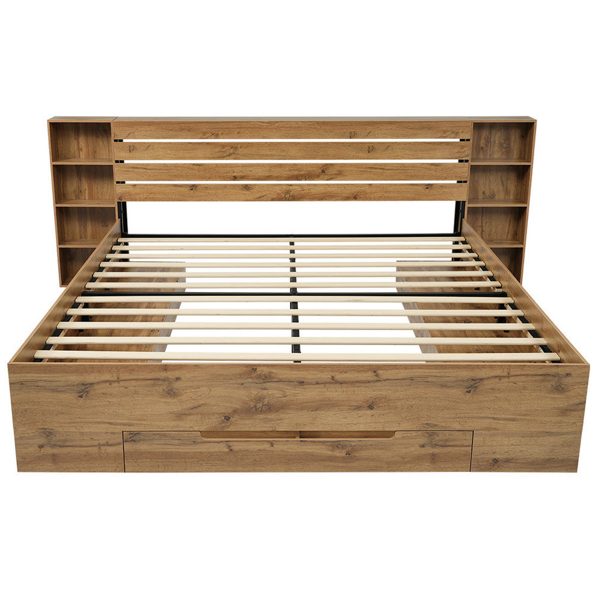 POLSTERBETT 180/200 cm in Eiche mit LED-Beleuchtung, Stauraum und USB-/Type-C-Anschlüssen - Eichefarben, Metall (180/200cm) - Flora Grace