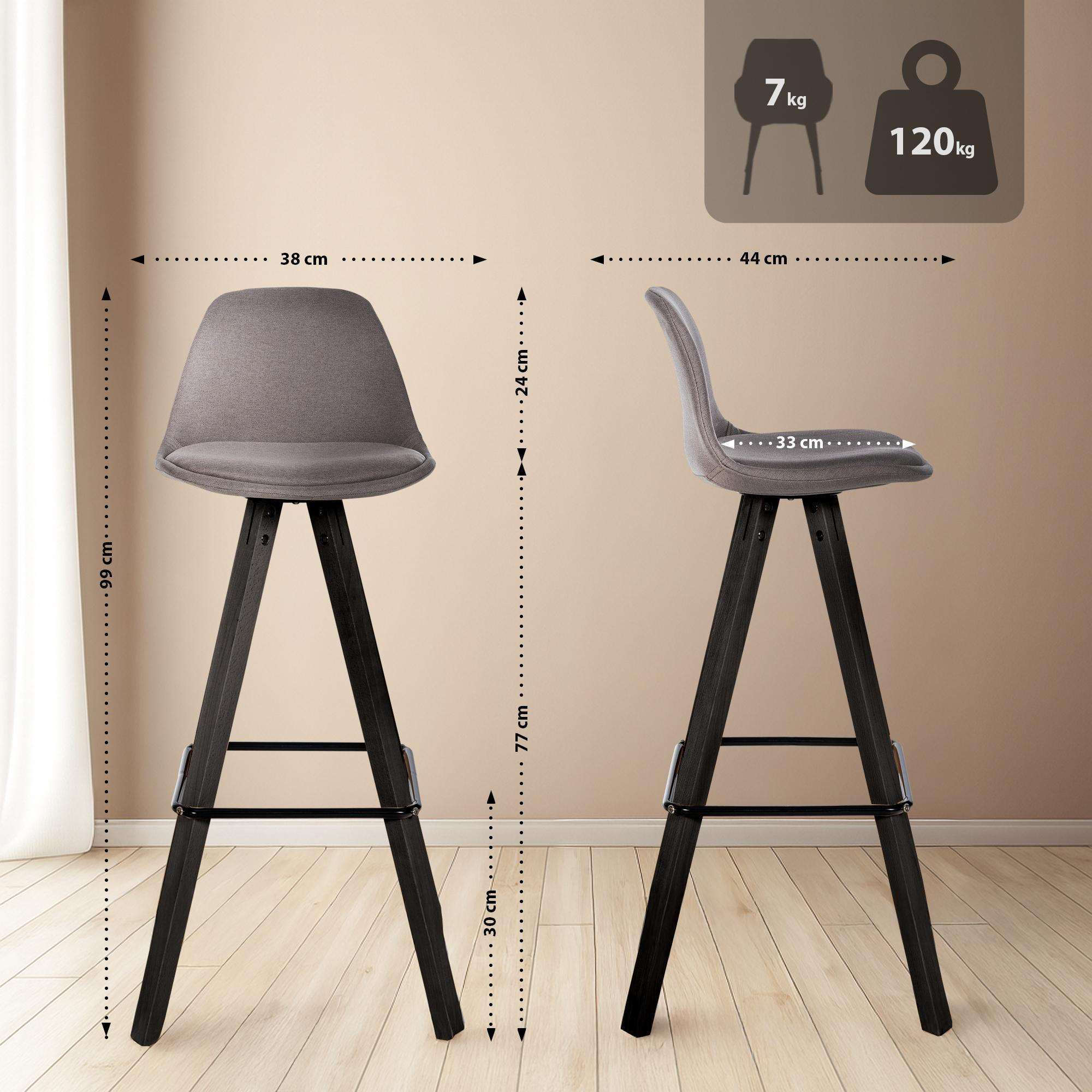 BARHOCKER 2er Set Stoff Taupe - Taupe/Schwarz, Holz/Textil (38/99/44cm) - CLP