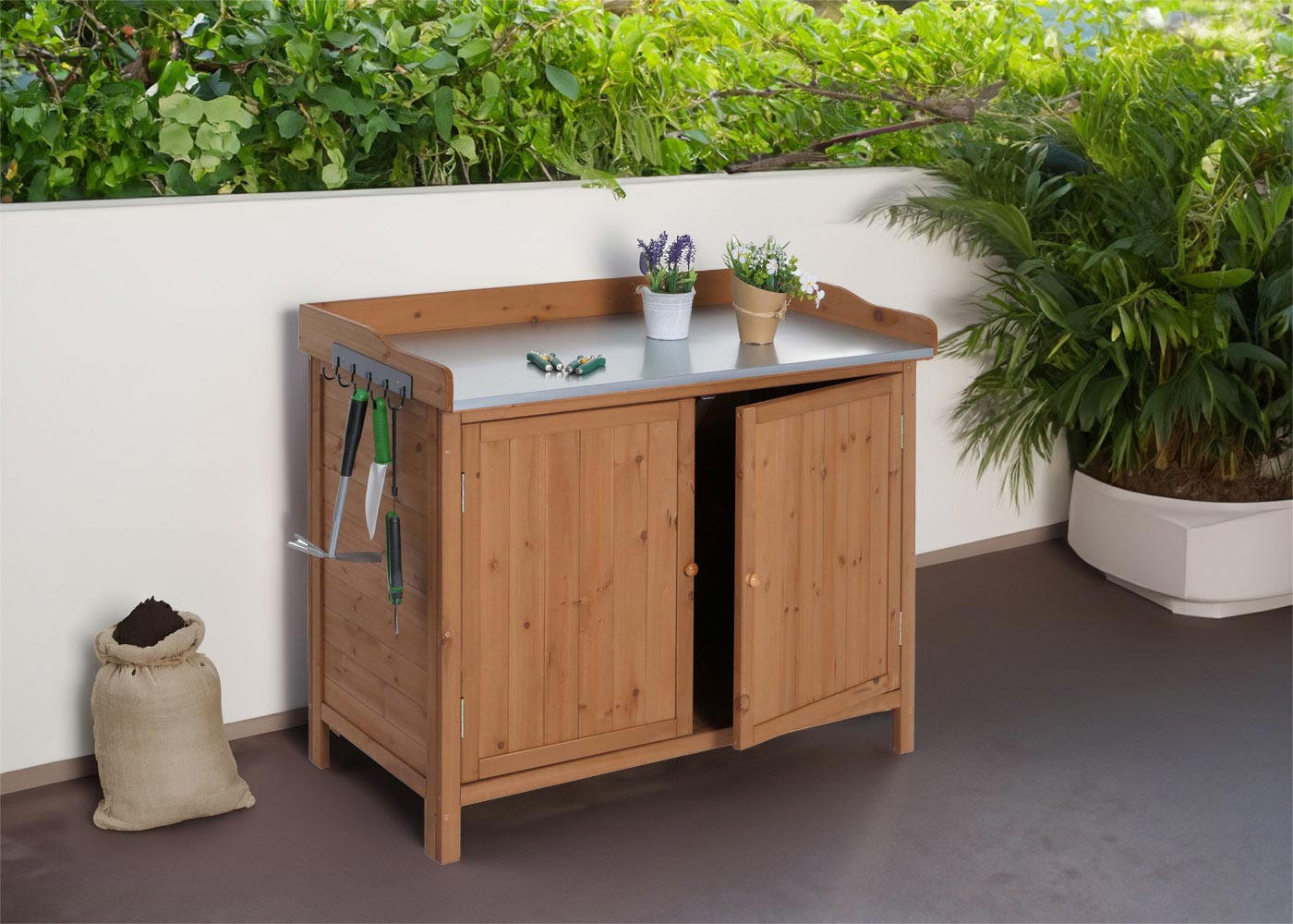 GARTENSCHRANK MIT ARBEITSPLATTE Weiß - Weiß, Holz (52/104/86cm) - MCW