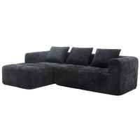 ECKSOFA 250/158/60 cm schwarz aus Chenille mit Chaiselongue - Schwarz, Textil (250/158cm) - OKWISH