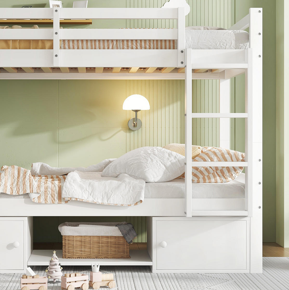 ETAGENBETT 90/200 cm in Weiß mit Stauraum und teilbar in 2 Einzelbetten - Weiß, Holzwerkstoff (90/200cm) - BEAOK
