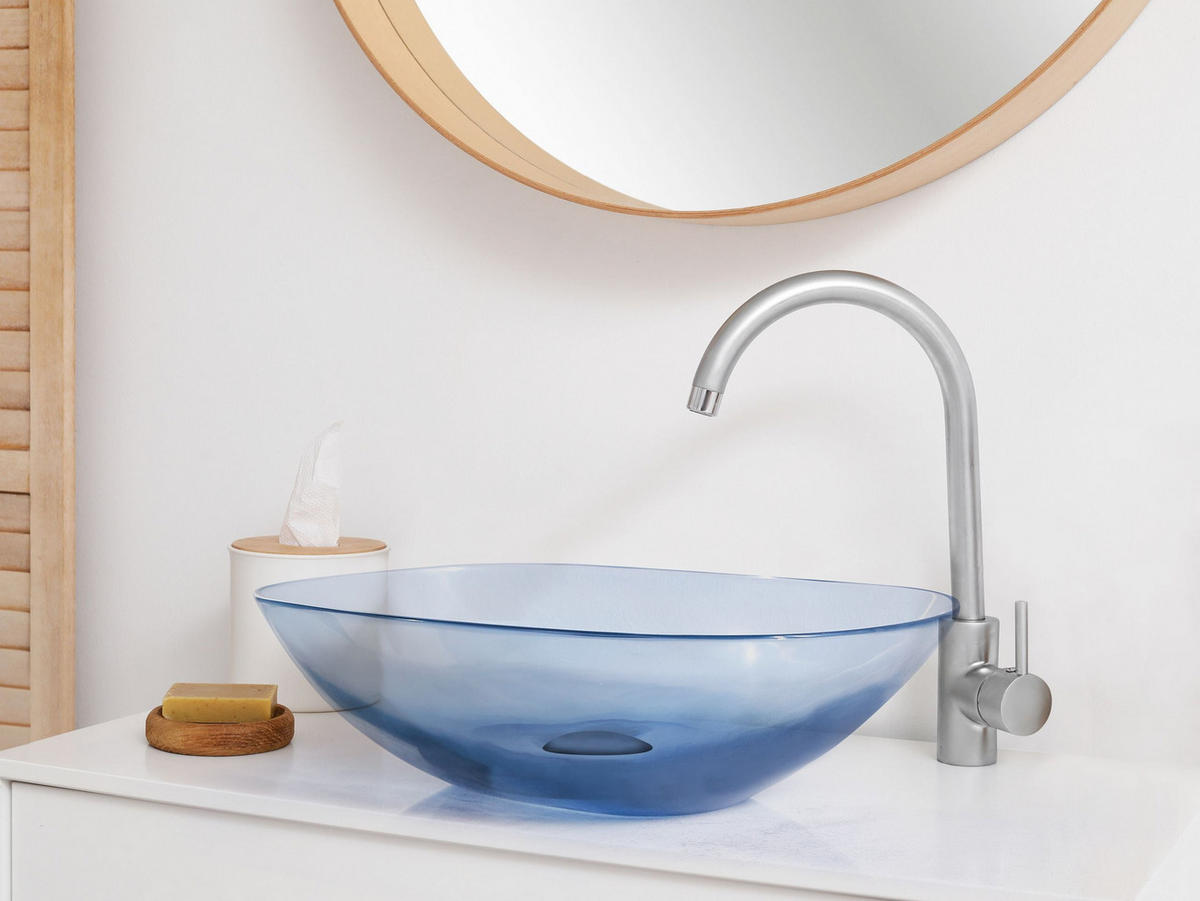 AUFSATZWASCHBECKEN Blau 54/36 cm Mineralwerkstoff Moengo - Blau/Transparent, Keramik (54/15/36cm) - Beliani