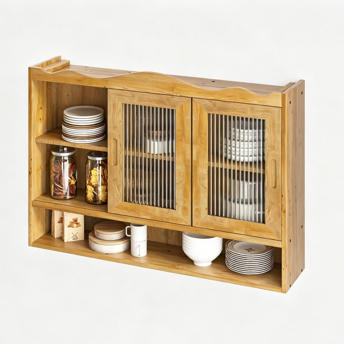 KÜCHENSCHRANK , Massivholz und Glas, Schiebetüren, Natur, 90/60/20 cm - Naturfarben, Kunststoff (20/60/90cm) - Rolipo