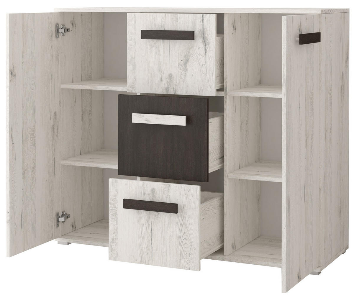 WOHNWAND 4-teilig 280/202/52 cm VIVA + blaue LED-Beleuchtung - Weiß, Holzwerkstoff (280/202/52cm) - imoebel24