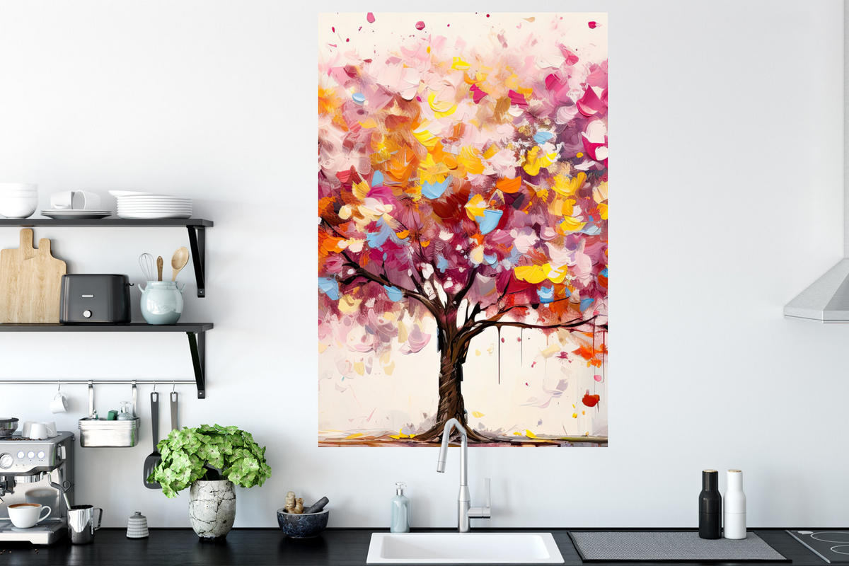 WANDTATTOO Aquarell - Baum - Kunst - Abstrakt 80x120 cm - Multicolor, Kunststoff (80/120/0.1cm) - MuchoWow
