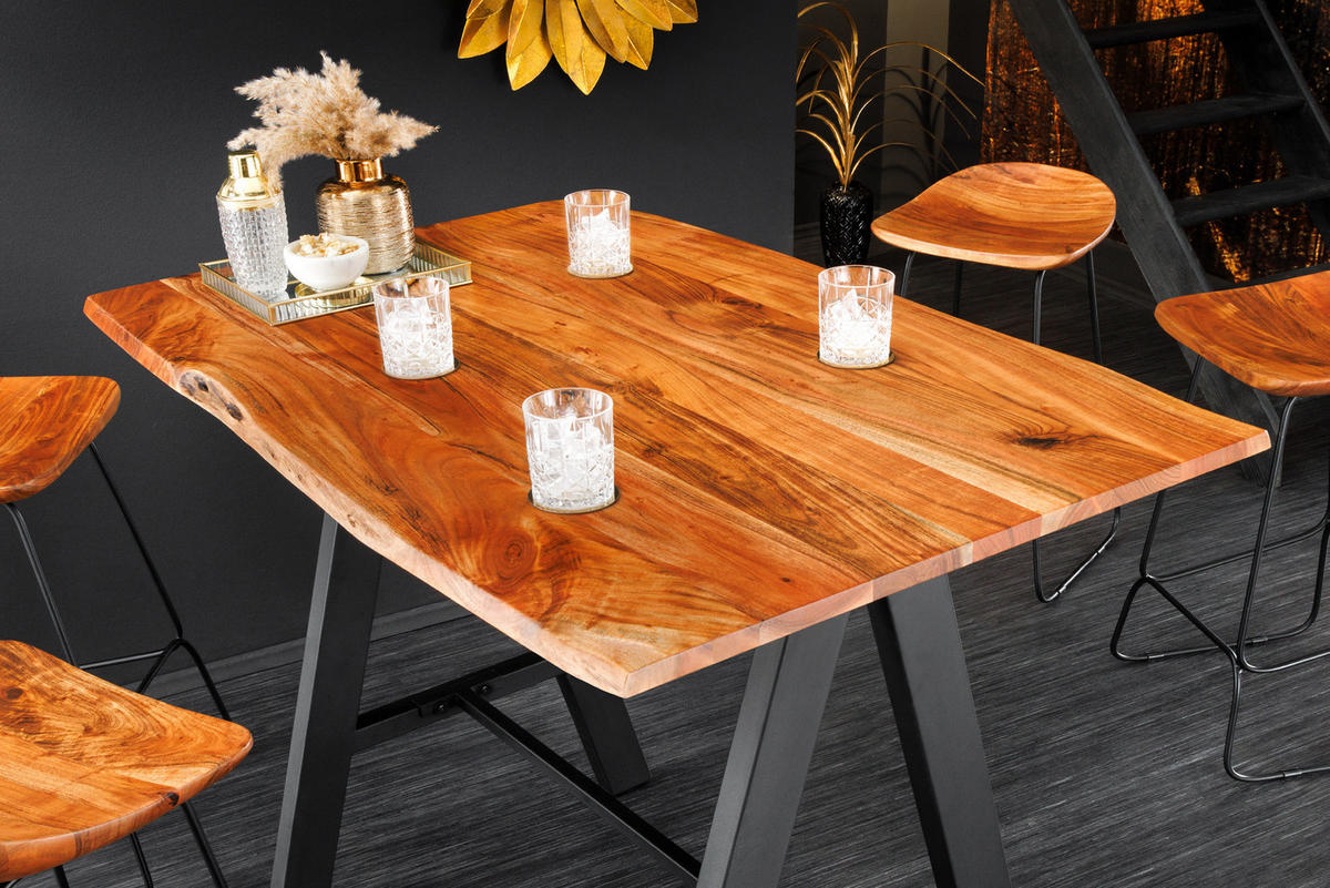 BARTISCH MAMMUT Akazie Natur 120 cm - Schwarz/Naturfarben, Holz/Metall (83/120/106cm) - riess-ambiente