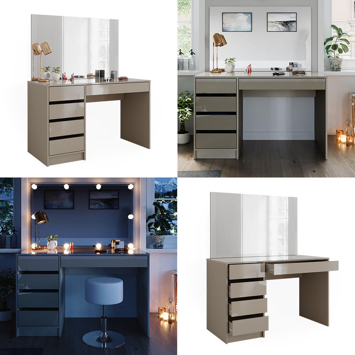 SCHMINKTISCH Sherry Greige 120 cm mit Spiegel - Greige, Holzwerkstoff (120/75/55cm) - Vicco