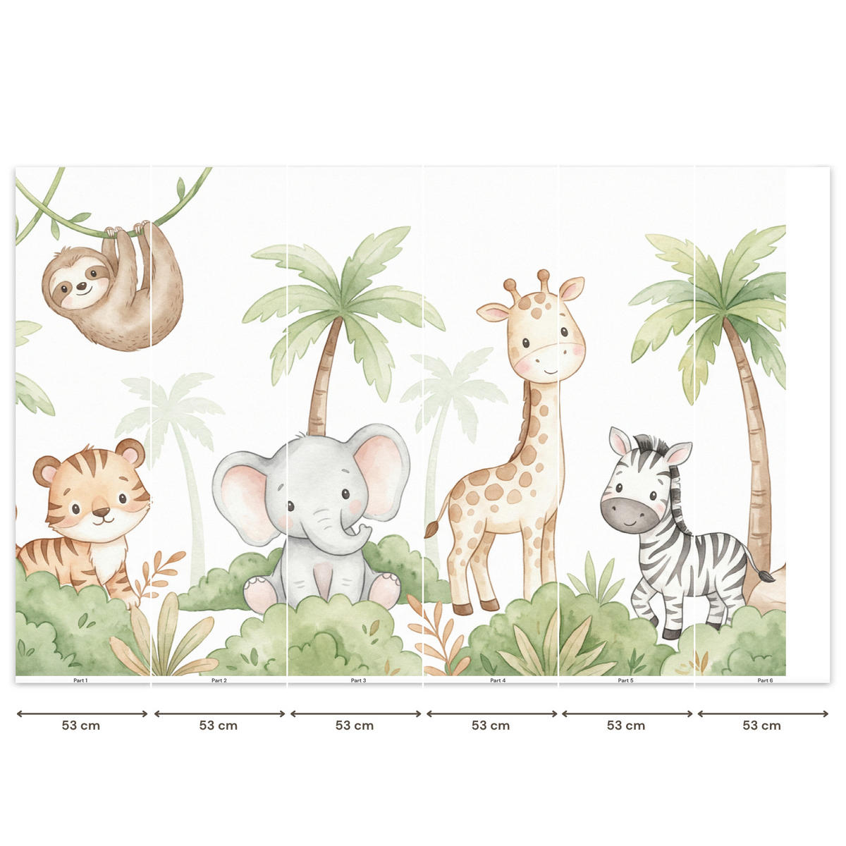 KINDERTAPETE - Tiere - Dschungel - Pastell - 300x200 cm - Weiß, Papier (300/200cm) - OnlyWow