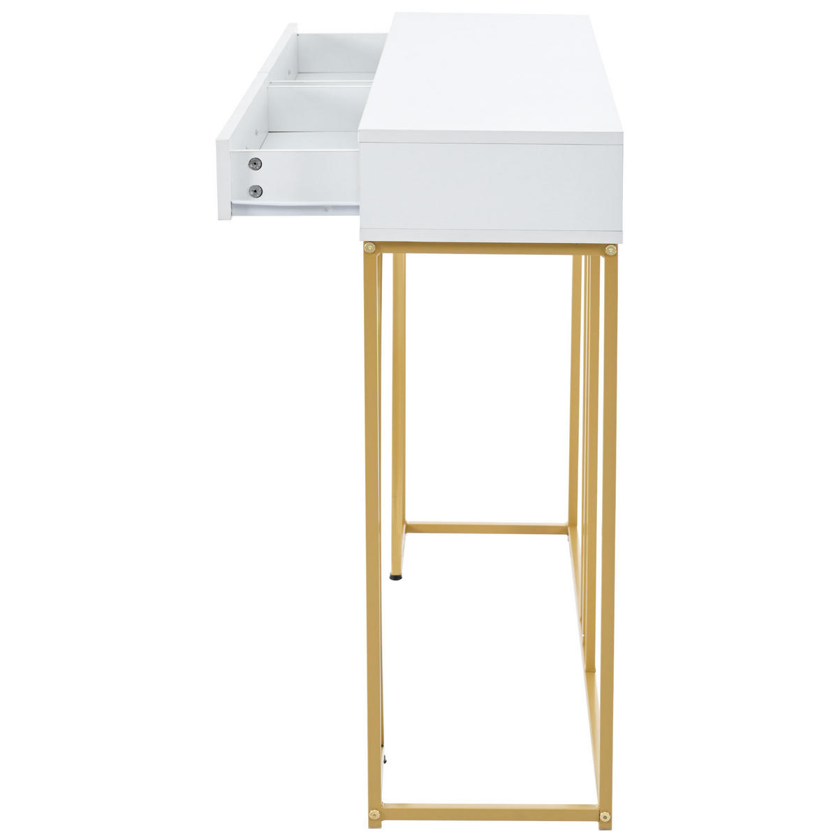 KONSOLENTISCH aus MDF 110x32x85 cm Weiß mit Schublade, Metallgestell und verstellbaren Füßen - Weiß, Holzwerkstoff (32/110/85cm) - Modfu