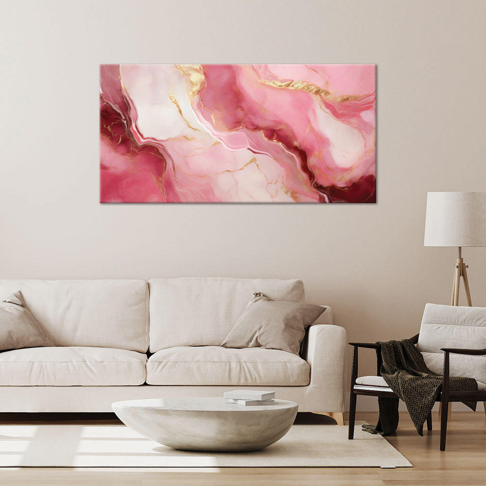 LEINWANDBILD Rosa Marmorstein-Goldelemente 100x50cm - Pink, Textil (100/50cm) - Feeby