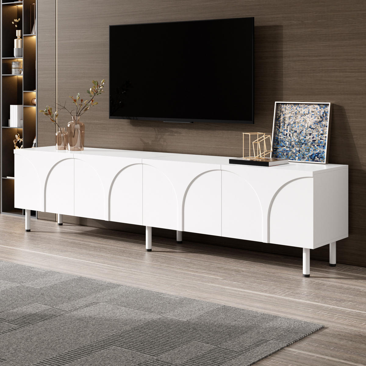 TV-ELEMENT180X35X49CM WeißLowboard mit 4 Türen und Metallfüßen für Wohnzimmer - Weiß, Holz (49.71/17.2/101.19cm) - Raelunyi