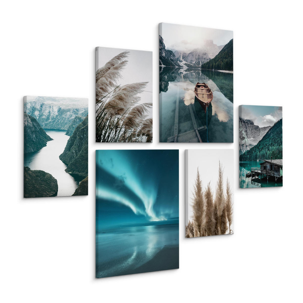 LEINWANDBILDER 6-er Set Pflanzen Natur - Türkis/Blau, Textil (90/80cm) - Muralo