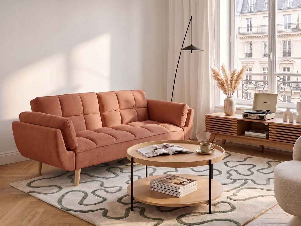 ROZKLÁDACÍ POHOVKA 3-místná Látka Oranžová Asby - pomerančová, textil (218/82/83cm) - Beliani