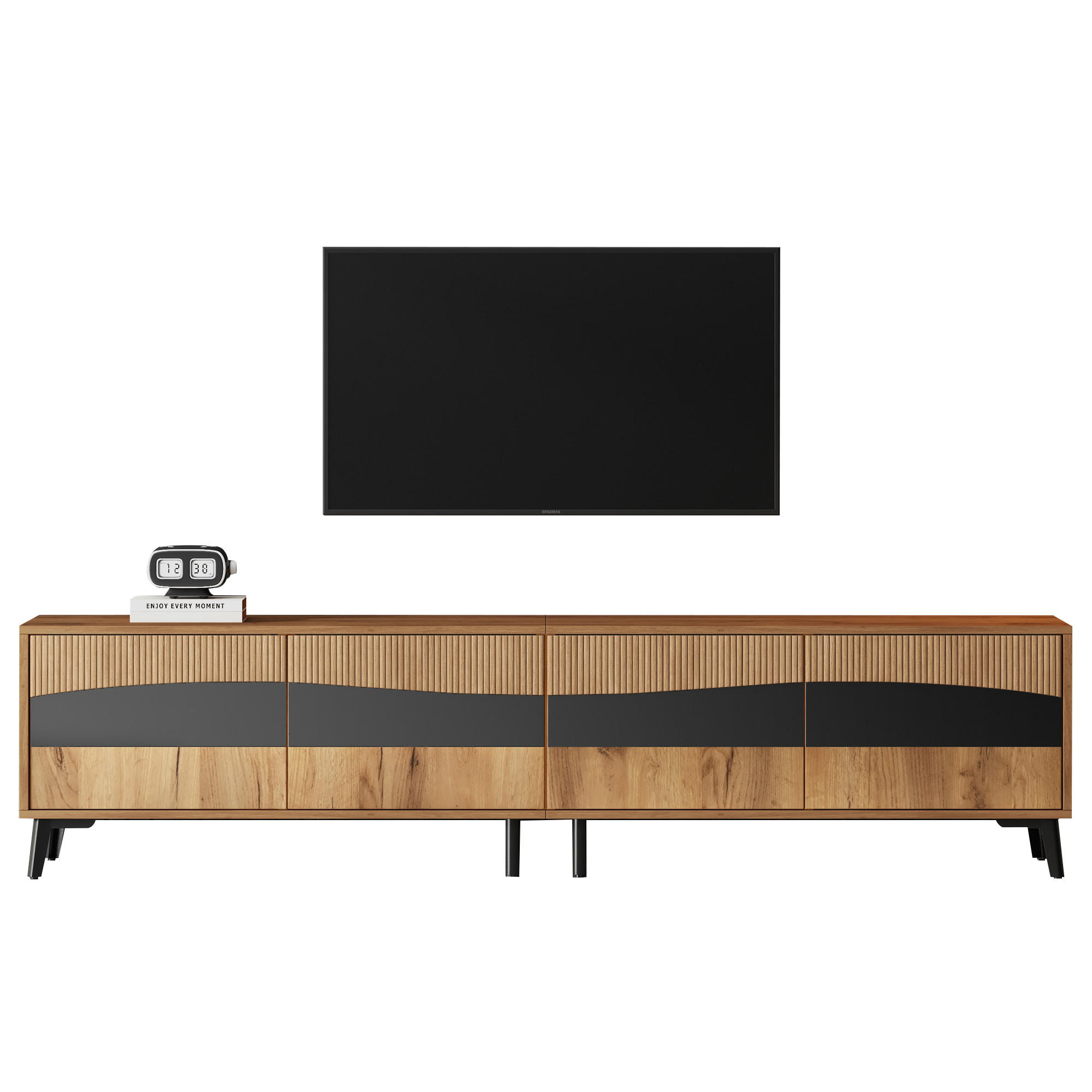 COMODA TV 180x40x50cm Lemn-Negru cu 4 dulapuri