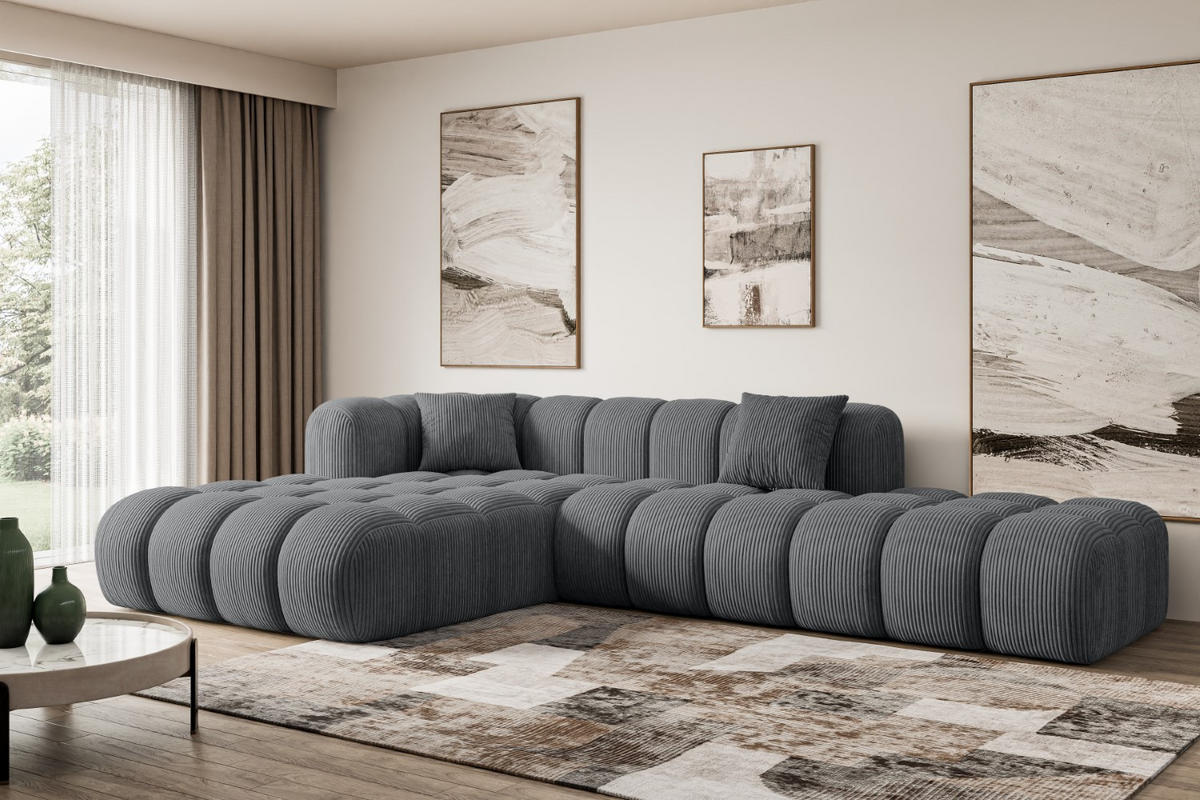 ECKSOFA Ottomane Links OLEA-L2 - 289x176x71 cm Dunkelgrau Cord - Dunkelgrau/Schwarz, Holzwerkstoff/Kunststoff (176/289cm) - ALTDECOR